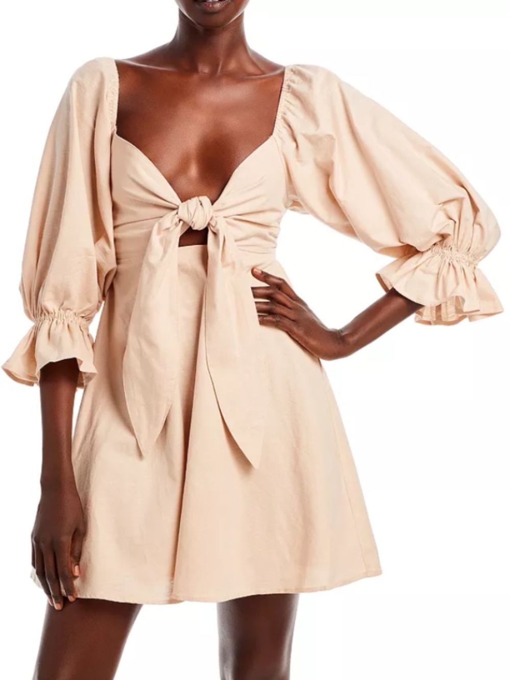 Charlie Holiday Sonny Tie Front Mini Dress Oat Size XS